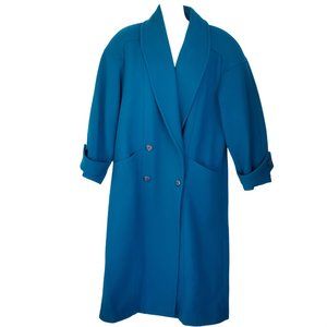 Vintage 80s Central Park Blue Wool Long Box Coat Women's 12 Lined Deep Pockets